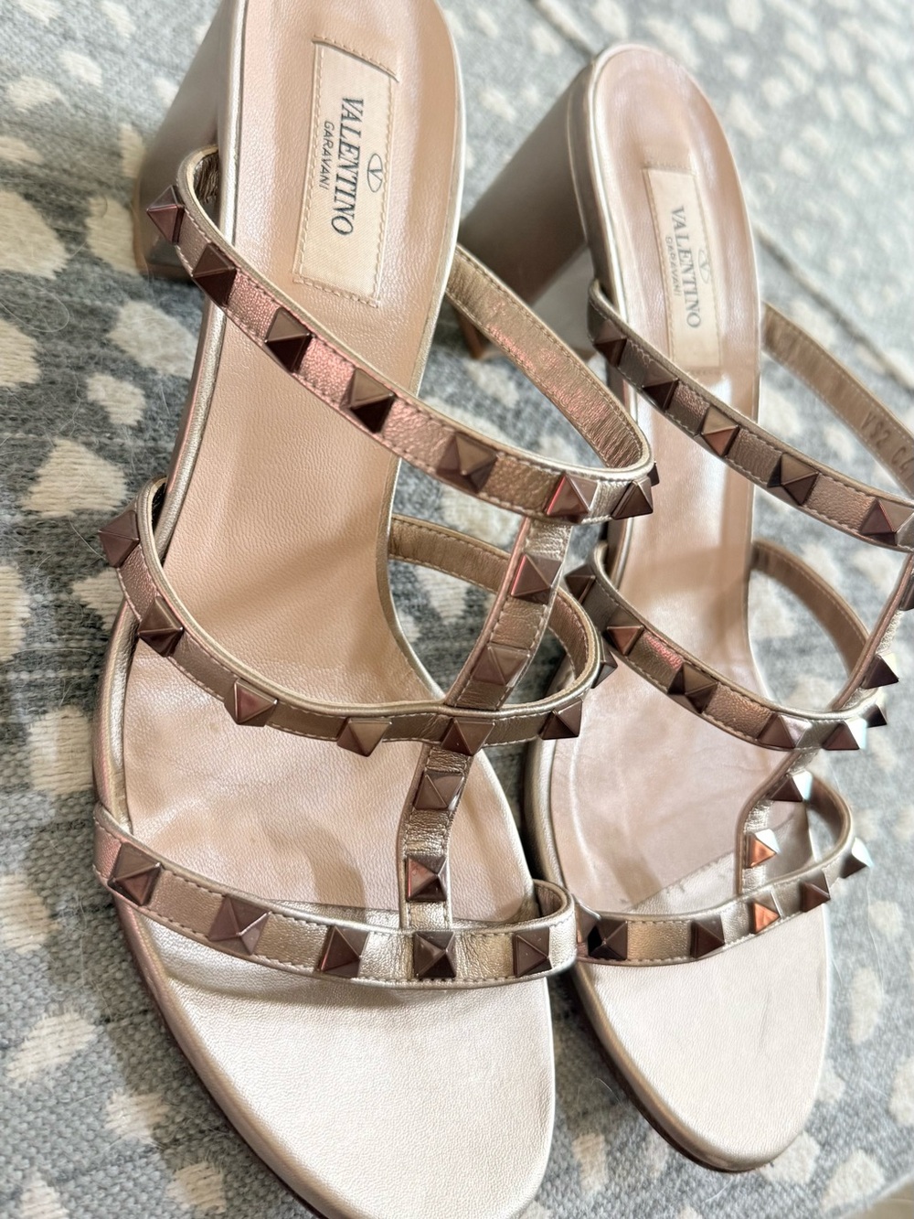 Valentino Garavani size 40 Studded Strappy Block Heel Sandal - gold